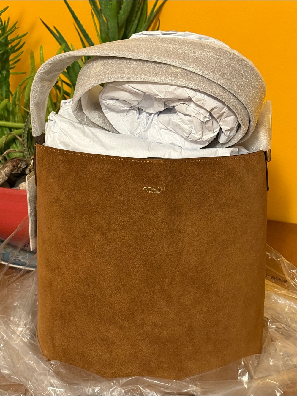 Coach Bleecker Bucket (Large) in Warm Brown Suede NWT